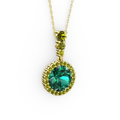 Lavinya Kolye - Yeşil kuvars ve peridot 18 ayar altın kolye (40 cm altın rolo zincir) #6lbaok