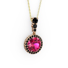 Lavinya Kolye - Rodolit garnet ve siyah zirkon 14 ayar rose altın kolye (40 cm altın rolo zincir) #6lbzja