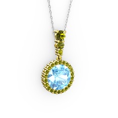 Lavinya Kolye - Akuamarin ve peridot 925 ayar altın kaplama gümüş kolye (40 cm beyaz altın rolo zincir) #6sjbsx