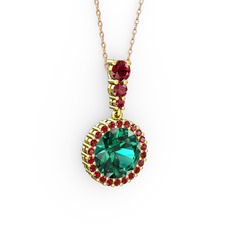 Yeşil kuvars ve garnet 8 ayar altın kolye (40 cm rose altın rolo zincir)