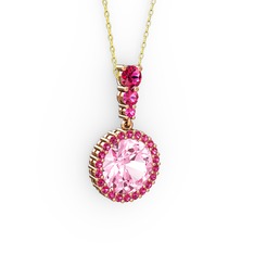 Lavinya Kolye - Pembe kuvars ve rodolit garnet 925 ayar rose altın kaplama gümüş kolye (40 cm gümüş rolo zincir) #71cfec