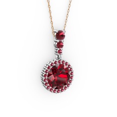 Lavinya Kolye - Garnet ve kök zümrüt 8 ayar beyaz altın kolye (40 cm rose altın rolo zincir) #78a9ct