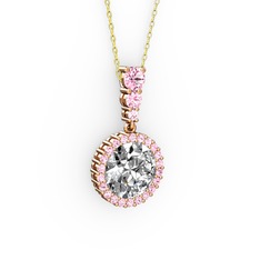 Lavinya Kolye - Beyaz zirkon ve pembe kuvars 18 ayar rose altın kolye (40 cm altın rolo zincir) #7932ze