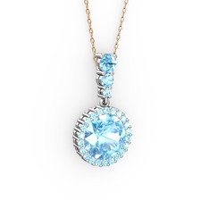 Lavinya Kolye - Akuamarin 925 ayar gümüş kolye (40 cm rose altın rolo zincir) #79m1b