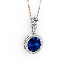 Lavinya Kolye - Lab safir ve swarovski 8 ayar beyaz altın kolye (40 cm rose altın rolo zincir) #7ak6n8