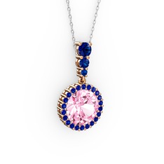 Lavinya Kolye - Pembe kuvars ve lab safir 14 ayar rose altın kolye (40 cm beyaz altın rolo zincir) #7ie69e