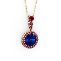 Lavinya Kolye - Lab safir ve garnet 14 ayar rose altın kolye (40 cm altın rolo zincir) #7s8l4c