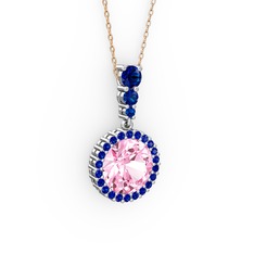 Lavinya Kolye - Pembe kuvars ve lab safir 925 ayar gümüş kolye (40 cm rose altın rolo zincir) #7szecy