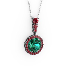 Lavinya Kolye - Yeşil kuvars ve garnet 925 ayar siyah rodyum kaplama gümüş kolye (40 cm beyaz altın rolo zincir) #7wzexc