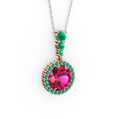 Lavinya Kolye - Rodolit garnet ve kök yakut 925 ayar rose altın kaplama gümüş kolye (40 cm beyaz altın rolo zincir) #7z7slk