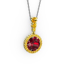 Lavinya Kolye - Garnet ve sitrin 925 ayar altın kaplama gümüş kolye (40 cm gümüş rolo zincir) #80lsh2