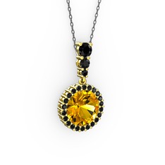 Lavinya Kolye - Sitrin ve siyah zirkon 14 ayar altın kolye (40 cm gümüş rolo zincir) #89svwf