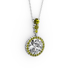 Lavinya Kolye - Beyaz zirkon ve peridot 18 ayar beyaz altın kolye (40 cm beyaz altın rolo zincir) #8dr8na