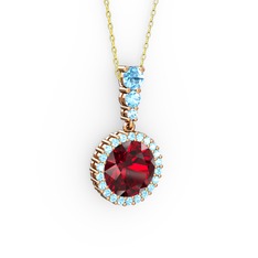 Lavinya Kolye - Garnet ve akuamarin 18 ayar rose altın kolye (40 cm altın rolo zincir) #8kiv5s