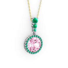 Lavinya Kolye - Pembe kuvars ve kök yakut 8 ayar beyaz altın kolye (40 cm gümüş rolo zincir) #8oxa7j