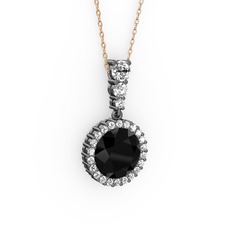 Lavinya Kolye - Siyah zirkon ve swarovski 925 ayar siyah rodyum kaplama gümüş kolye (40 cm rose altın rolo zincir) #8rjcht