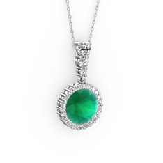 Lavinya Kolye - Kök zümrüt ve swarovski 18 ayar beyaz altın kolye (40 cm beyaz altın rolo zincir) #8ug6f1