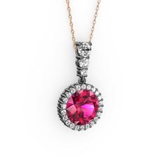 Lavinya Kolye - Rodolit garnet ve beyaz zirkon 925 ayar siyah rodyum kaplama gümüş kolye (40 cm rose altın rolo zincir) #8uz7q0