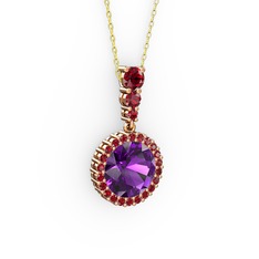Lavinya Kolye - Ametist ve garnet 925 ayar rose altın kaplama gümüş kolye (40 cm altın rolo zincir) #8xjxgw