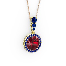 Garnet ve lab safir 18 ayar altın kolye (40 cm rose altın rolo zincir)
