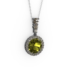 Lavinya Kolye - Peridot ve dumanlı kuvars 925 ayar siyah rodyum kaplama gümüş kolye (40 cm beyaz altın rolo zincir) #96k6u0