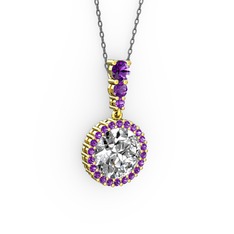 Lavinya Kolye - Swarovski ve ametist 8 ayar altın kolye (40 cm gümüş rolo zincir) #9onkon