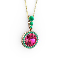 Lavinya Kolye - Rodolit garnet ve kök yakut 925 ayar rose altın kaplama gümüş kolye (40 cm altın rolo zincir) #a0uvkt