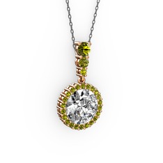 Swarovski ve peridot 18 ayar rose altın kolye (40 cm gümüş rolo zincir)