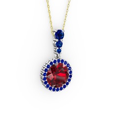 Garnet ve lab safir 14 ayar beyaz altın kolye (40 cm altın rolo zincir)