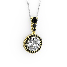 Lavinya Kolye - Swarovski ve siyah zirkon 18 ayar altın kolye (40 cm gümüş rolo zincir) #am0ss7