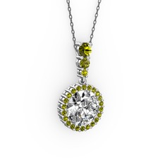Lavinya Kolye - Swarovski ve peridot 14 ayar beyaz altın kolye (40 cm gümüş rolo zincir) #avtfuh