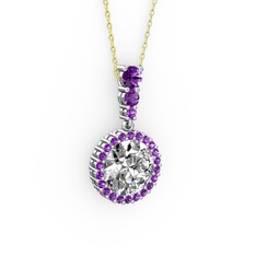 Lavinya Kolye - Swarovski ve ametist 18 ayar beyaz altın kolye (40 cm altın rolo zincir) #axjzxd