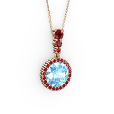 Lavinya Kolye - Akuamarin ve garnet 14 ayar rose altın kolye (40 cm rose altın rolo zincir) #b67nsk
