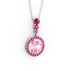 Lavinya Kolye - Pembe kuvars ve rodolit garnet 18 ayar beyaz altın kolye (40 cm gümüş rolo zincir) #b7maa0