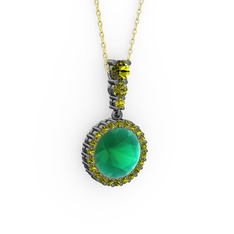 Lavinya Kolye - Kök zümrüt ve peridot 925 ayar siyah rodyum kaplama gümüş kolye (40 cm altın rolo zincir) #bal791