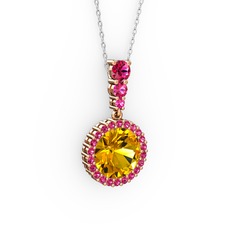 Lavinya Kolye - Sitrin ve rodolit garnet 8 ayar rose altın kolye (40 cm beyaz altın rolo zincir) #bc0fb5