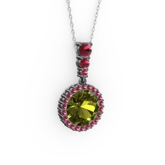 Lavinya Kolye - Peridot ve kök zümrüt 925 ayar siyah rodyum kaplama gümüş kolye (40 cm gümüş rolo zincir) #bcz789
