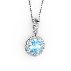 Lavinya Kolye - Akuamarin ve swarovski 14 ayar beyaz altın kolye (40 cm gümüş rolo zincir) #bjrkiz