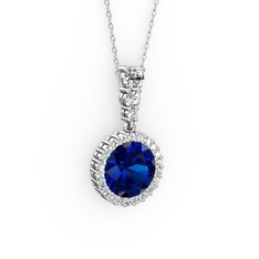Lavinya Kolye - Lab safir ve swarovski 8 ayar beyaz altın kolye (40 cm gümüş rolo zincir) #bk6db9