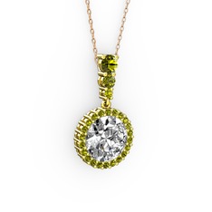Swarovski ve peridot 18 ayar altın kolye (40 cm rose altın rolo zincir)