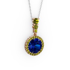 Lavinya Kolye - Lab safir ve peridot 925 ayar rose altın kaplama gümüş kolye (40 cm beyaz altın rolo zincir) #ccesri