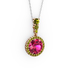 Lavinya Kolye - Rodolit garnet ve peridot 925 ayar rose altın kaplama gümüş kolye (40 cm beyaz altın rolo zincir) #cdjq95