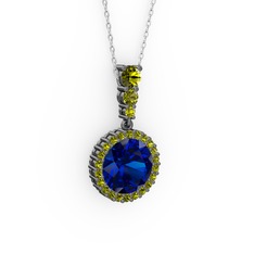 Lavinya Kolye - Lab safir ve peridot 925 ayar siyah rodyum kaplama gümüş kolye (40 cm gümüş rolo zincir) #ck4sn2