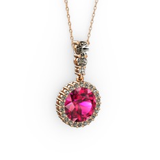 Rodolit garnet ve dumanlı kuvars 18 ayar rose altın kolye (40 cm rose altın rolo zincir)