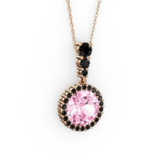 Pembe kuvars ve siyah zirkon 18 ayar rose altın kolye (40 cm rose altın rolo zincir)