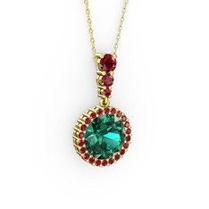 Yeşil kuvars ve garnet 18 ayar altın kolye (40 cm altın rolo zincir)