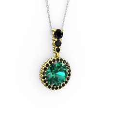 Lavinya Kolye - Yeşil kuvars ve siyah zirkon 18 ayar altın kolye (40 cm gümüş rolo zincir) #dfg2aj