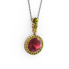 Kök yakut ve peridot 925 ayar rose altın kaplama gümüş kolye (40 cm gümüş rolo zincir)