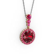 Garnet ve rodolit garnet 14 ayar rose altın kolye (40 cm gümüş rolo zincir)