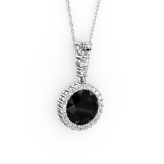 Lavinya Kolye - Siyah zirkon ve swarovski 8 ayar beyaz altın kolye (40 cm gümüş rolo zincir) #e31jdj